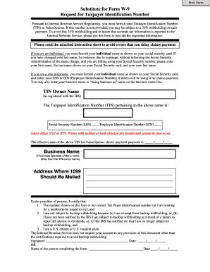 Fillable Online Substitute for Form W-9 Request for Taxpayer ...