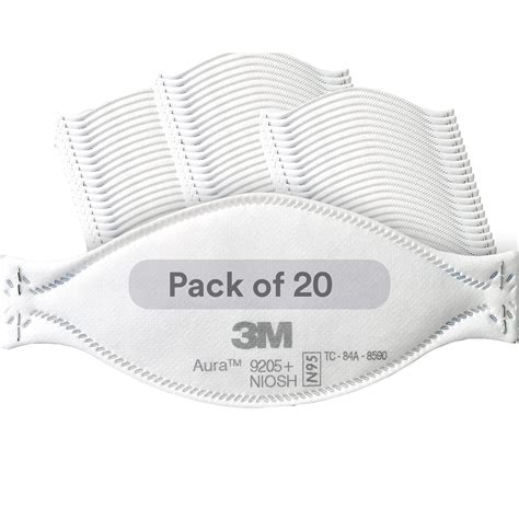 3M Aura Particulate Respirator 9205+, N95, Pack of 20 Disposable ...