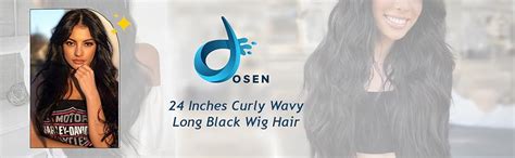 Osen 24 Inches Long Black Wig Women Long Hair Curly Wavy Black Wig for ...