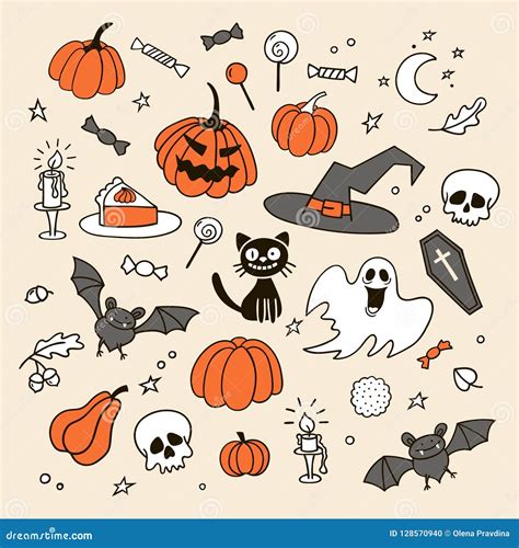 Set of Halloween doodles. stock vector. Illustration of halloween ...
