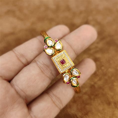 RUBY KUNDAN POLKI GOLD PLATED OPENABLE KADA – Sanvi Jewels
