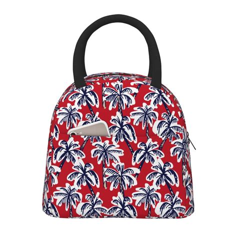 Fotbe Palm Tree Pattern on Red Pattern Lunch Bag, Insulated Lunch Box ...