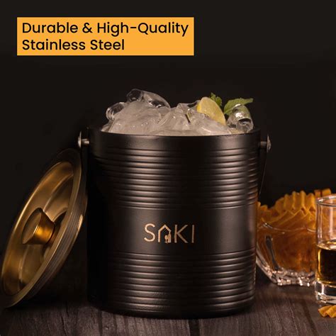 SAKI | Matte Ripple Stainless Steel Ice Bucket with Tong - 1500 ml (Bl ...