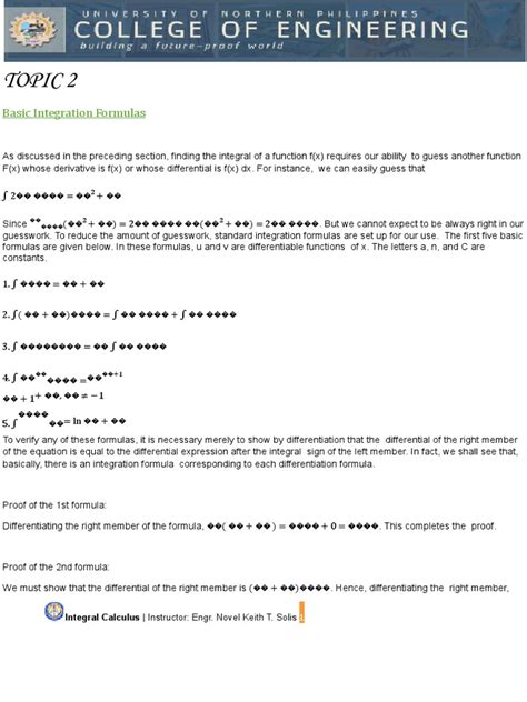 Image result for Basic Integration Formulas PDF