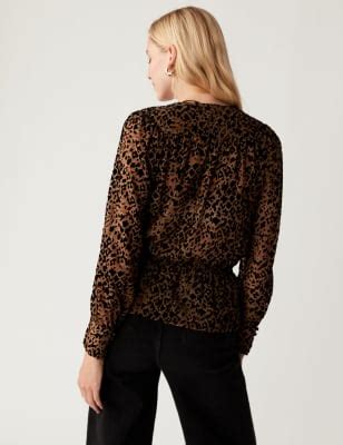 Jacquard Animal Print V-Neck Wrap Top
