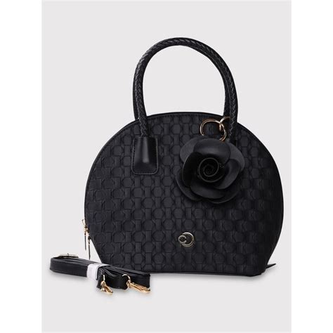Buy Caprese Rosa Floral Black Faux Leather Medium Satchel Handbag Online