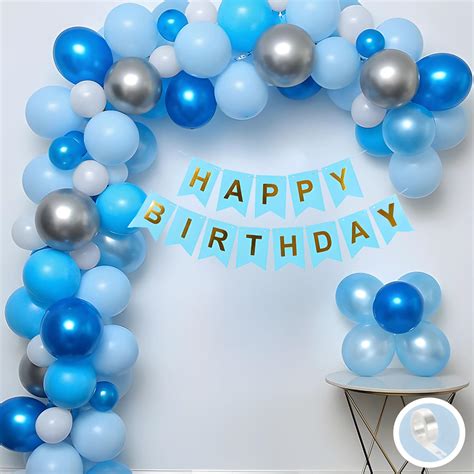Flyloons Birthday Decoration Items Blue and White Theme Combination for ...