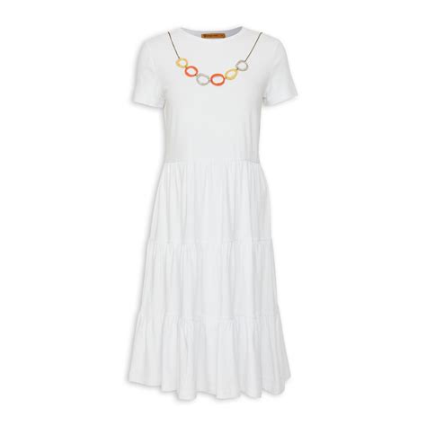 White Tiered Dress With Necklace (3136624) | Ginger Mary