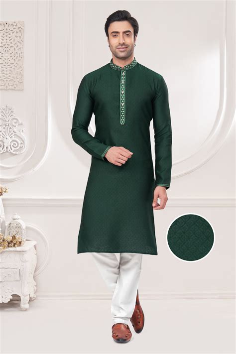 Shop for Green Embroidered Jacquard Kurta Pajama Online | Saree Buta | MW6