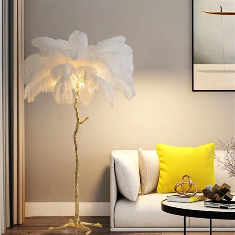 Kardleen Feather Floor lamp Natural Ostrich Feather lamp for Living ...