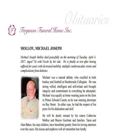 Image result for Sample Obituary