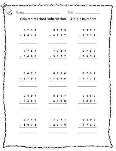 Image result for Column Method Subtraction Year 4
