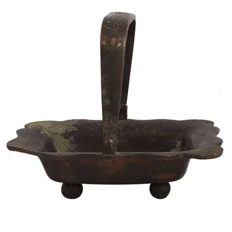Brass Rectangular Tray With Handle And Scalloped Edges