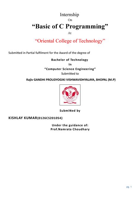Annexure - 4 0126CS2010 54 Kishlay Kumar - Internship On “Basic of C ...