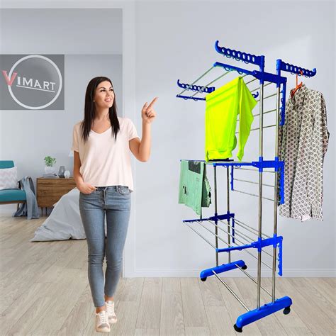 VIMART® Double Pipes Supports Drying Stand with Wheels Stainless Steel ...