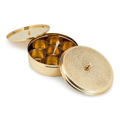 9inch Brass Etched Spice Box - Top-Quality – Brass Globe