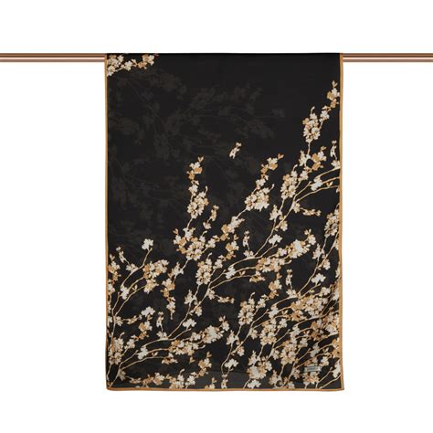 Gold Black Cercis Flower Cotton Rayon Scarf | Ipekevi