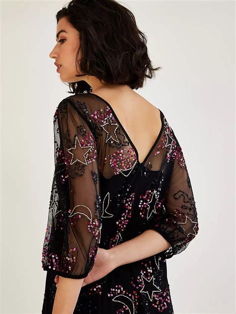 Monsoon Jenna Star Sequin Mini Dress, Black at John Lewis & Partners