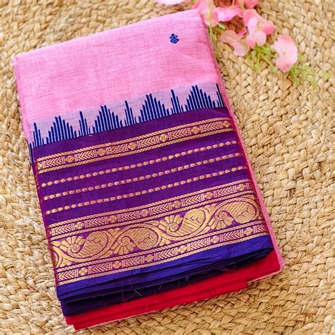 Rose Haze - Pink & Purple - Kanchi Cotton Saree – Loomandfabric