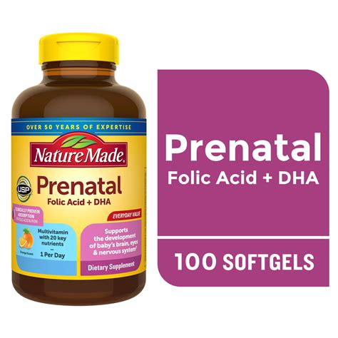 Nature Made Prenatal Softgels with Folic Acid + DHA, Iron, Pregnancy ...