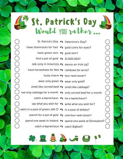 St patrick s day would you rather game printable st patty s printable ...