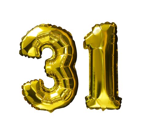 31 Golden number helium balloons isolated background. Realistic foil and latex balloons. design ...