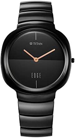 EDGE Titan Squircle Quartz Analog Black Dial Black Ceramic Strap Unisex ...
