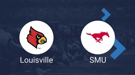 Logos of Louisville Cardinals and SMU Mustangs on a blue background.