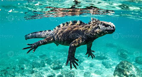 A marine iguana swimming in the water 59005327 Stock Photo at Vecteezy