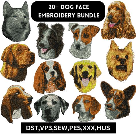 Dog Embroidery Designs, Dog Faces Embroidery, Embroidery Dog, Puppy ...