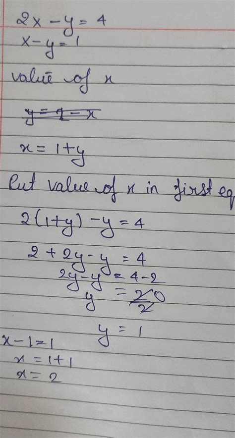 solve the following pairs of simultaneous equations graphically 2 x - y ...
