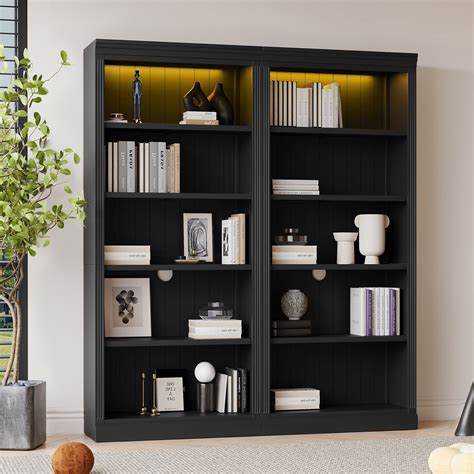 83" Tall Wood Bookcase Suite with light strip ,5-Tier Home Decor ...