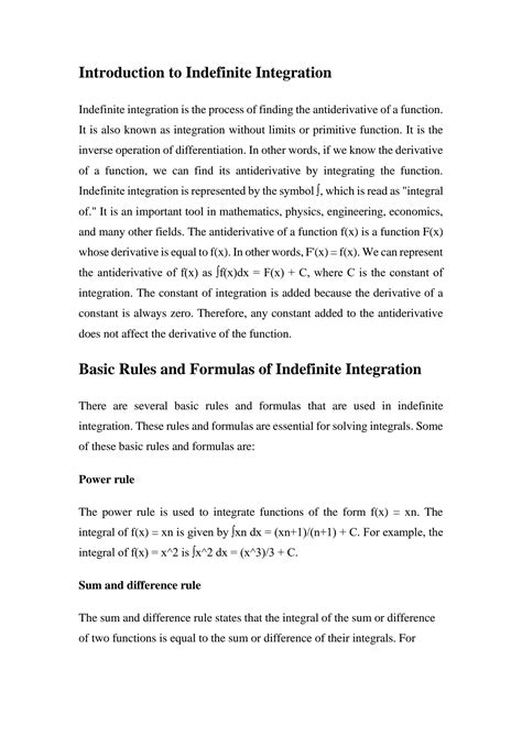 Image result for Indefinite Integration Rules