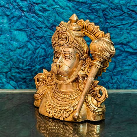 Buy Handcrafted Brass Hanuman Ji face idol | 8" Height - Budhshiv.com