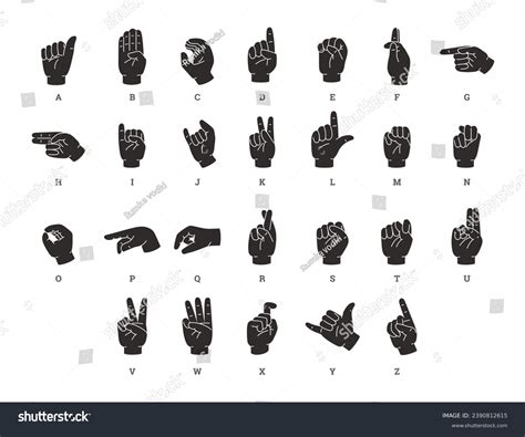 American Sign Language Alphabet Black One Stock Vector (Royalty Free ...
