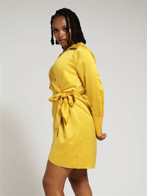 Wrap Satin Dress - Mustard – LEGiT