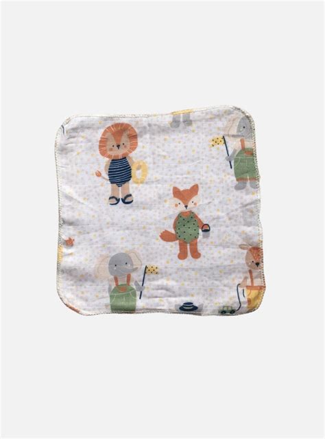 Muslin handkerchief- small sandal dots big animals white – The Little ...