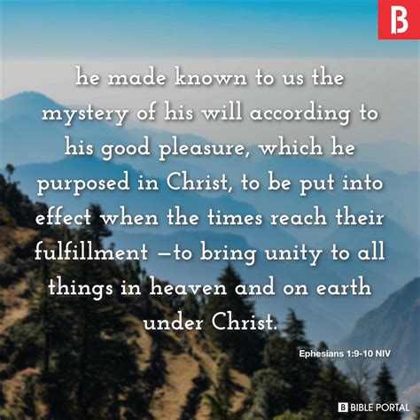 Ephesians 1:9-10 NIV picture - Bible Image- Bible Portal