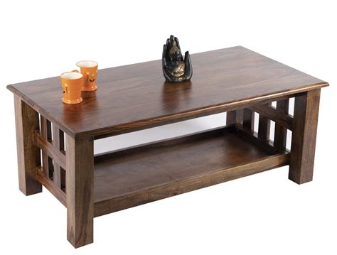 Ikiriya Solid Sheesham Wood Rectangle Center Coffee Table with Bottom ...