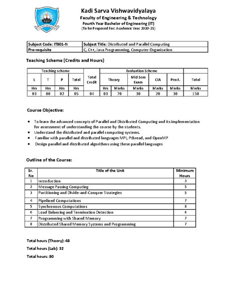 IT801-N Lecture Notes: Distributed and Parallel Computing Overview ...