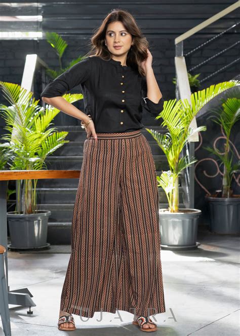 Classy Zig Zag Ajrakh Flared Pants Black Shirt Optional – Sujatra