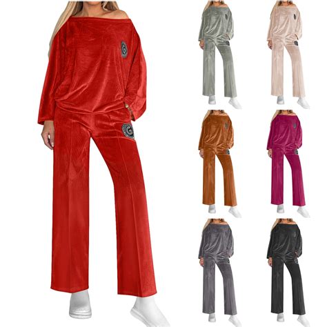 BiZtdJrK Velour Jogging Suit for Women Long Sleeve Off Shoulder Tops ...