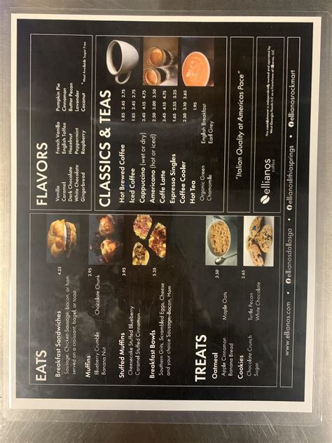 Menu at Ellianos Coffee Co, Rockmart