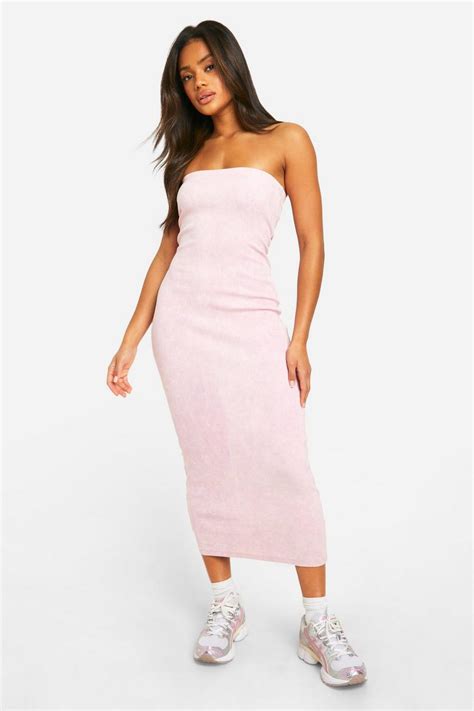 Acid Wash Ribbed Bandeau Midaxi Dress | boohoo UK