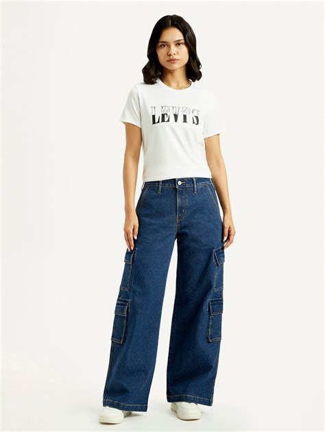 Women's Med Indigo Baggy Fit Mid Rise Cargo Jeans – Levis India Store