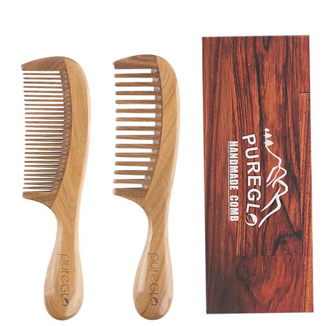 Buy pureGLO Handmade Wooden Comb Set - Natural Green Sandalwood Anti ...