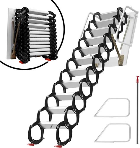 Pull Down Attic Ladder, 12 Steps Wall-Mounted Folding Stairs, Black ...