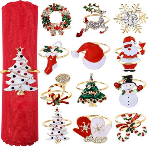 8 Pieces Gold Napkin Rings, Christmas Tree Napkin Rings Metal Napkin ...