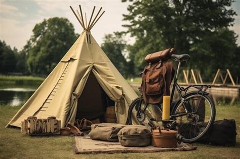 Camping elements in a rural landscape | Premium AI-generated image