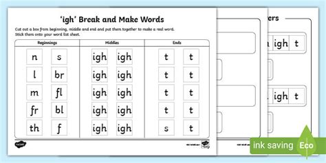 ‘igh’ Words Break and Make Worksheet | CfE Primary Resources